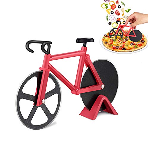Cortador de pizza de bicicleta cortador de pizza, interesante placa de cocina de acero inoxidable, cortador de pizza con ruedas de corte afiladas hechas de revestimiento antiadherente (rojo)