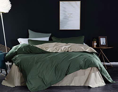 CoutureBridal Ropa de cama de 135 x 200 cm, color verde oscuro y crema, reversible, de microfibra, funda nórdica de 135 x 200 cm y funda de almohada de 80 x 80 cm
