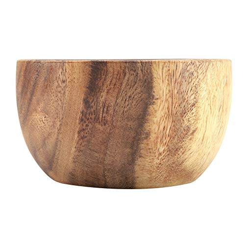 Cuenco de madera, cuenco de ensalada de madera de acacia sólida hecha a mano, cuenco de madera de forma redonda Utensilios de cocina para ensalada Sopa Arroz Frutas(El 13 * 7cm)