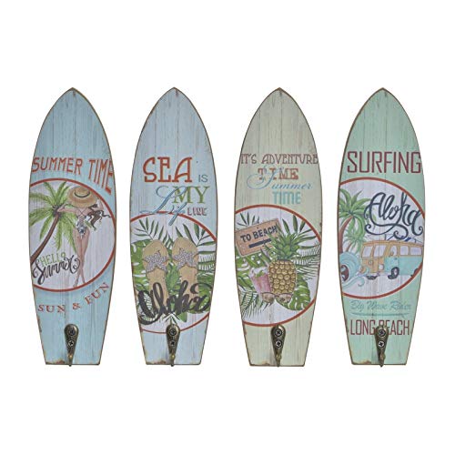 D,casa - Set 4 Cuadro de Pared Madera Perchero Vintage Surf Tropical Aloha 7x22 cm
