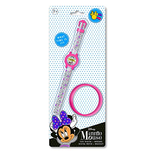 Disney - Reloj Digital y Pulsera de Silicona Minnie Mouse.Reloj para niñas Disney,el Regalo Ideal.Set Reloj Digital y Pulsera Minnie Mouse para niñas a Partir 3 años.Producto Oficial