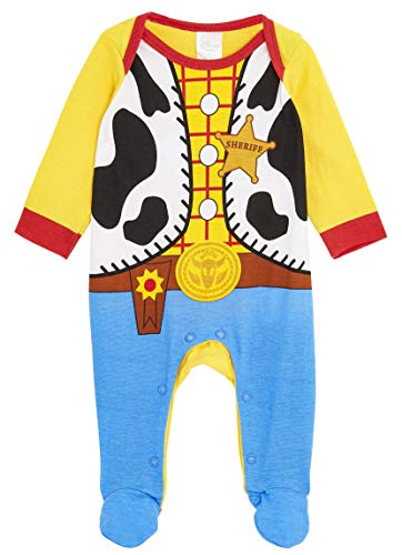 Disney Toy Story Disfraz Bebe, 100% Algodon Ropa de Bebe Niño, Pijama Disfraz Woody Toy Story, Bodies Bebe Manga Larga con Pie, Regalos Baby Shower Niño (9-12 Meses)