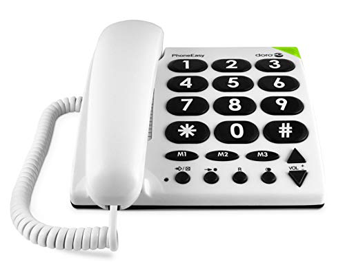 Doro PhoneEasy 311c Teléfono Fijo con Cable para Personas Mayores con Teclas Grandes, Marcación Rápida y Compatible con Audífonos (Blanco) [Versión Española y Portuguesa]