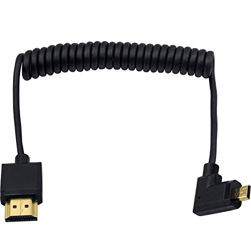 Duttek Cable micro HDMI a HDMI estándar, cable en espiral Micro HDMI a HDMI, extremo delgado en ángulo recto Micro HDMI macho a HDMI macho en espiral para 1080P, 4K, Ultra HD, 3D (1,2 m)