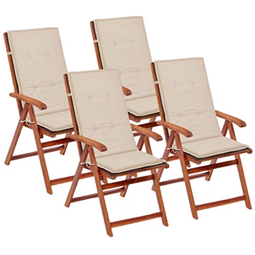 FAMIROSA Cojines para sillas de jardín 4 Unidades Crema 120x50x3 cm