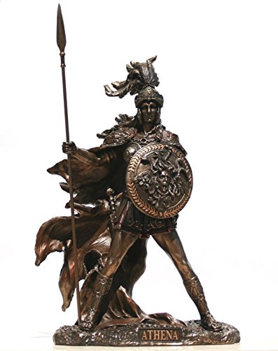 Figura de guerrero de la diosa griega Athena Minerva con acabado de bronce, 10.2 pulgadas