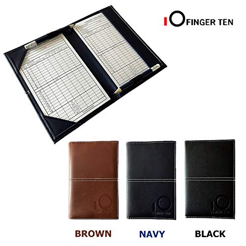 FINGER TEN - Soporte para Tarjetas de Golf (Piel, 2 láminas de puntuación y 2 lápices), Color Negro, marrón y Azul Marino (Negro)