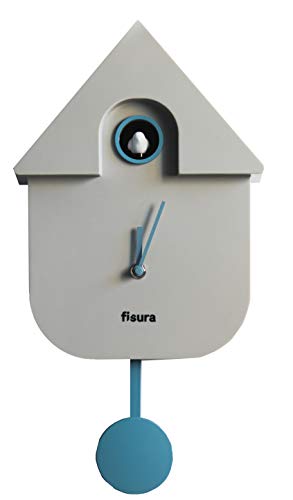 Fisura | Reloj Cuco Moderno de Pared con Pájaro con Forma de Casa | Reloj Cuco Minimalista con un Diseño Moderno, Color Gris 21x8x40cm