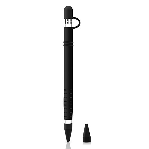 Funda de Silicona para Apple Pencil 1-iPad Pencil Holder Cap Accesorios de Protección de Suave Chaqueta de Manga Bolsa Skin Cover con 2 Cubiertas de Punta Protectora para iPad Pro 9.7 10.5 Pen-negro