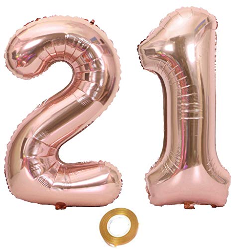 Globos número 21, número 21, color oro rosa para niña, globos de 21 cumpleaños, globos de 21 cumpleaños de color oro rosa, número 21, globos de 32 pulgadas, globos gigantes