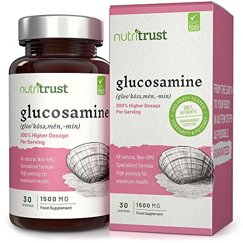 Glucosamine 1500 mg Cápsulas de Nutritrust® - 300% de potencia Fórmula totalmente natural Alta potencia para obtener los mejores resultados - No GMO Suplementos nutricionales de sulfato de glucosamina