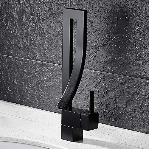 Grifo de lavabo Odomy negro para lavabo en cuarto de baño de acero inoxidable latón moderno grifo mezclador monomando con ajuste de temperatura