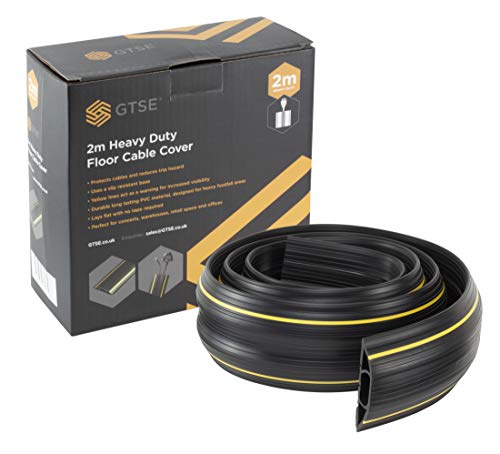 GTSE Cubierta de cable de piso resistente, protege cables y evita riesgos de viaje, base antideslizante, negro y amarillo, longitud de 2 m