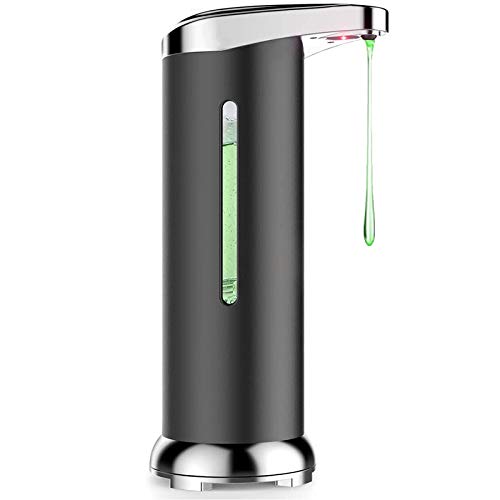 Haudang Dispensador de jabón automático sin molestias con acero inoxidable, sensor de movimiento por infrarrojos, color negro
