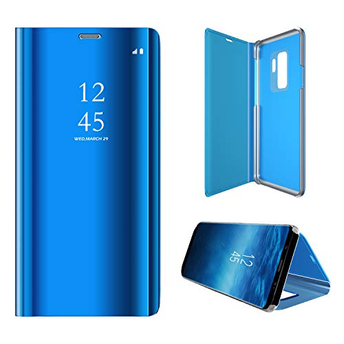Hexcbay Funda Samsung Galaxy S9, Samsung Galaxy S9 Plus, Elegant Mirror Flip Funda Protectora Ultra Delgada Resistente a Prueba de Golpes Funda para Galaxy S9/S9 Plus (Samsung S9, Azul)
