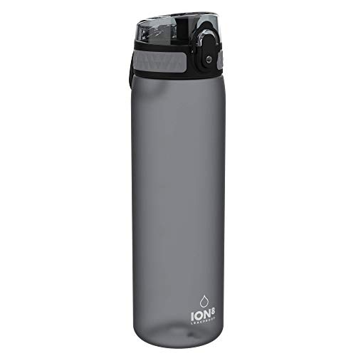 Ion8 Botella Agua Sin Fugas, Sin BPA, 600ml, Gris