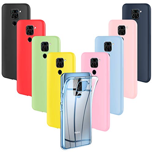 ivencase 9 × Funda Xiaomi Redmi Note 9, Carcasa Fina TPU Flexible Cover para Xiaomi Redmi Note 9 (Rosa, Verde, Púrpura, Rosa Claro, Amarillo, Rojo, Azul Oscuro, Translúcido, Negro)