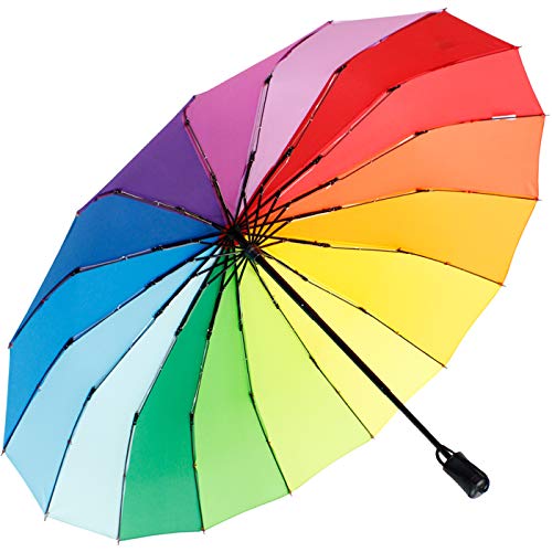 iX-brella - Paraguas de bolsillo (16 piezas, con abridor de mano), arcoiris (Multicolor) - .