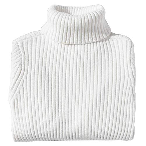Jersey de Cuello Alto Niños Niñas Suéter Grueso de Otoño Invierno Prendas de Punto de Manga Larga Blanco 150