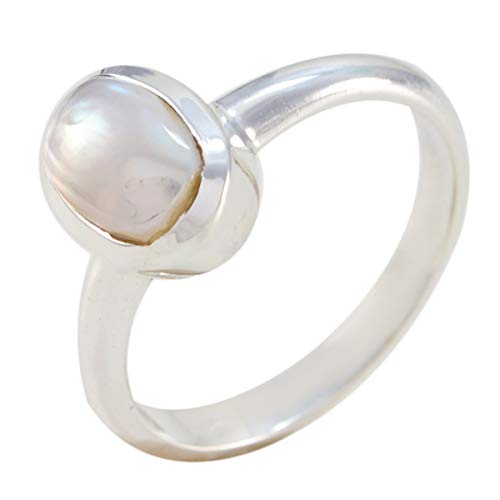 joyas plata bonita piedra preciosa forma ovalada una piedra cabujón anillos de perlas blancas - anillo de perlas blancas blancas de plata 925 - nacimiento de abril aries