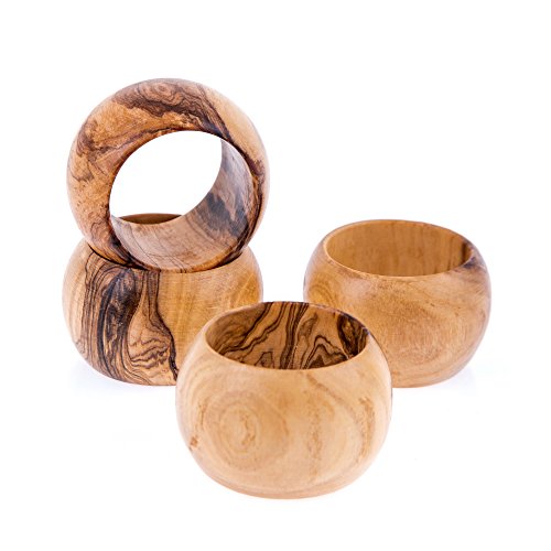 Juego de 4 anillos de servilleta de madera de olivo hecho a mano de madera – anillos para servilletas, por elitecrafters