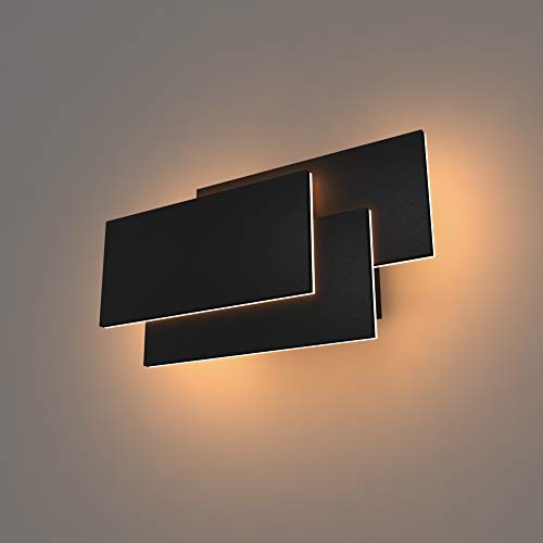 K-Bright Lámpara de pared, 24 W, LED, aluminio, diseño moderno, luz blanca cálida, negro, rectangular, carcasa negra, luz blanca cálida