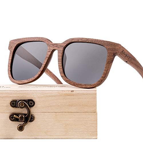Kaper Go Gafas de sol con revestimiento de madera de nogal negro polarizado, lentes multicolores, protección UV400 (color: gris)
