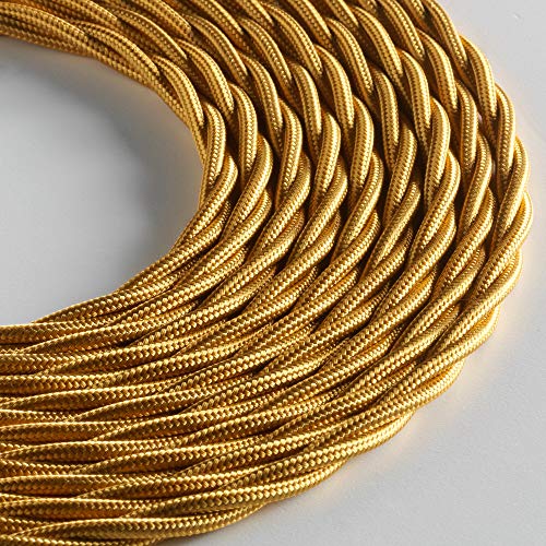 Klartext – Cable textil trenzado Belle Époque para instalación eléctrica vintage, 3 x 1 mm, dorado, 3 m