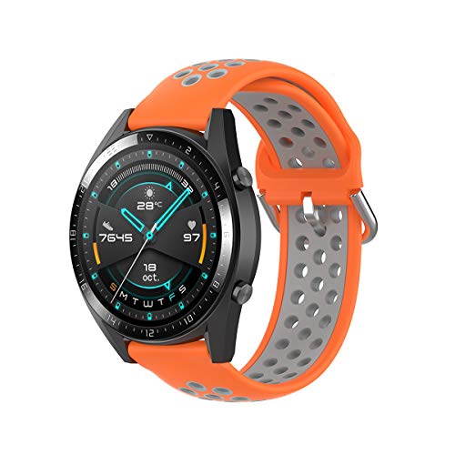 KOMI Correa de silicona para reloj de 20 mm, 22 mm, para mujeres y hombres de fitness, accesorios para reloj inteligente (20 mm, naranja/gris)