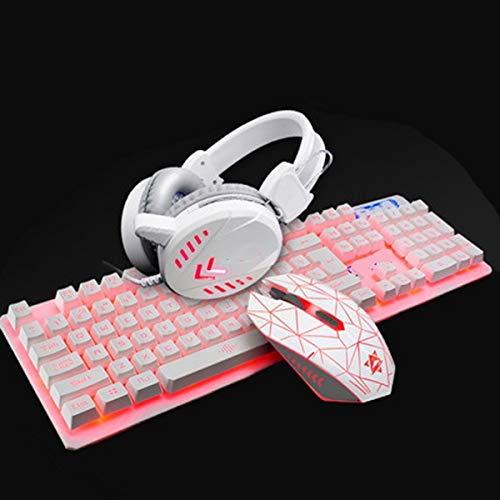 LaLa POP Gaming Keyboard, Teclado USB Conjunto De Juego del Ratón del Ordenador De Luz De Fondo De Auriculares A Prueba De Agua Inicio Gaming Headset For LOL (Color : Pink)