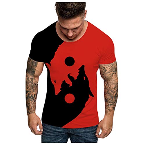 LANSKIRT Camiseta de Manga Corta con Estampado de Cabeza de Lobo Doble para Hombre 2020 Moda, Camisas Casual, Camiseta España Hombre Verano Talla Grande S-XXXL