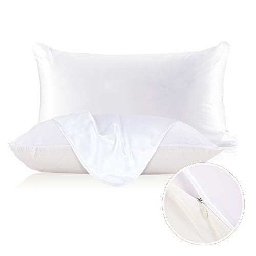 LilySilk Funda de almohada de seda de 40 x 80 cm, parte inferior de algodón con cremallera, 1 unidad, reversible, funda de seda, color blanco, embalaje reutilizable en bolsa