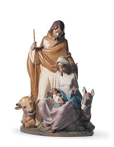 LLADRÓ Figura Belén. Gres. San José con Vara de Madera, Virgen María con el niño Jesús sobre Sus piernas