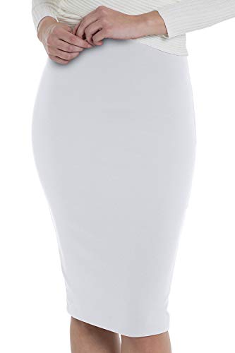 Marc Olivier - Falda de tubo con cintura elástica para mujer, diseño a la rodilla, perfecto para la oficina, color negro, azul marino, burdeos, crema, disponible en tallas grandes Marfil crema 48