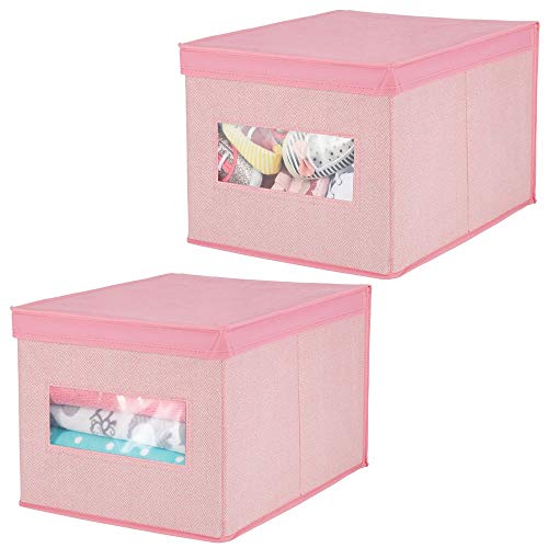 mDesign Juego de 2 cajas de tela para cambiador – Cajas con tapa de calidad en fibra sintética transpirable – Caja organizadora ideal como organizador de armarios o para accesorios de bebé – rosa