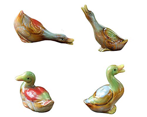 Miniatura de pato de cerámica, juego de 4 unidades, decoración de animales, para casa, jardín, piscina, estanque, fuente o césped.