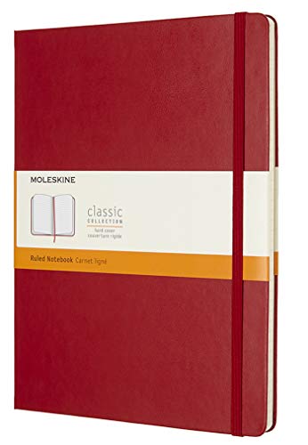 Moleskine - Cuaderno Clásico con Hojas Rayadas, Tapa Dura y Cierre Elástico, Color Rojo Escarlata, Tamaño Extra Grande 19 x 25 cm, 192 Hojas