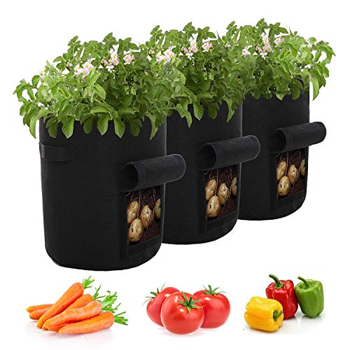 Monroebaby 3 bolsas de cultivo de patatas de 7 galones de tela no tejida para plantas de cultivo con asas, macetas grandes para maceteros de jardín (7 galones)