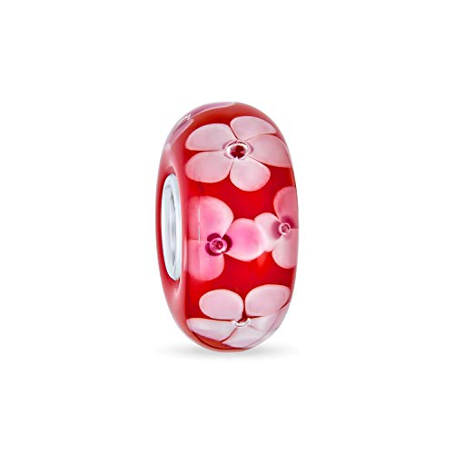 Murano Glass .925 plata esterlina núcleo floral rosa rojo color blanco flor espaciador encanto se adapta a la pulsera europea para las mujeres adolescentes