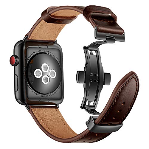 Myada Compatible para Apple Watch 42mm Correa Piel, Correas Apple Watch Series 4 44mm, Pulsera Apple Watch 4 Metal de con Cierre Magnético, Pulsera Reemplazo para iWatch Serie 1/2/3/4