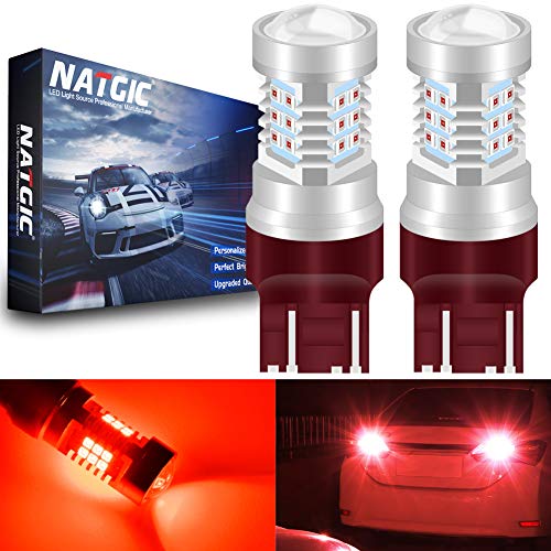 NATGIC 7443 W21/5W 7440 7440NA 7441 992 Bombillas LED Rojo 2835 Chipsets SMD con lente Proyector para luces de marcha atrás con respaldo de parada de freno, 10-16 V 10.5 W (paquete de 2)