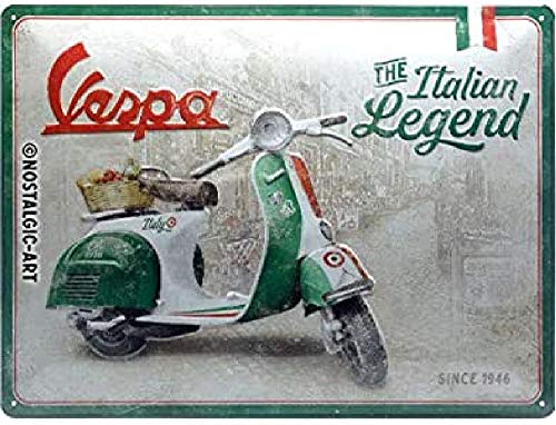 Nostalgic-Art Cartel de chapa retro Vespa – Italian Legend – Idea de regalo para los aficionados a las scooters, metálico, Diseño vintage, 30 x 40 cm