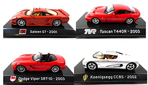 OPO 10 - Lote de 4 Coches Supercars 1/43 Compatible con Dodge + Saleen + TVR + Koenigsegg (S29 + 50 + 55 + 56)
