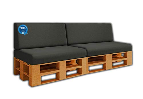 Pack Ahorro 2 Asientos + 2 Respaldo de Cojines para Sofa de palets / europalet | Desenfundable | Interior y Exterior | Color Gris Nautico | 100% Impermeable | Espuma de Alta Densidad.
