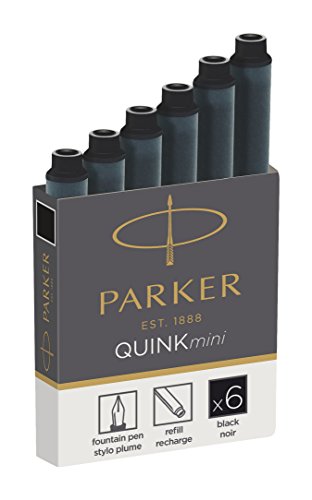 Parker Quink recambios para plumas estilográficas, cartuchos cortos, tinta negra, paquete de 6