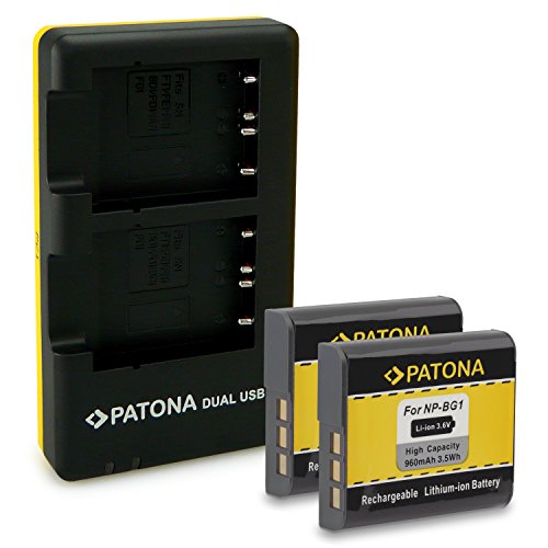 PATONA Cargador Doble + 2X Bateria NP-BG1 Compatible con Sony CyberShot DSC-H9, DSC-H10, DSC-W90, DSC-W100, DSC-W200