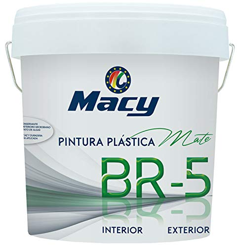 Pintura Plástica Mate BR-5 Antimoho. Con Conservante Antimoho-Antiverdín. Interior y Exterior. 4 Litros. Color Blanco