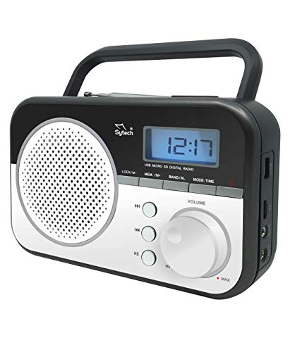 Radio PLL, Am-FM, Blanco, USB Micro-SD, Temporizador, Pila y Red, (sytech)