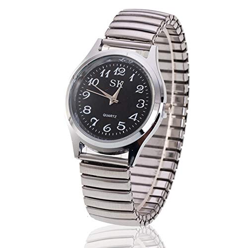 Reloj Neutro Moda Simple Relojes para Hombre Mujer Correa De Aleación Números Arábigos Fácil De Usar Elástico Reloj De Pulsera para Mediana Edad Y Ancianos Personalizar (Color : Black for Men)