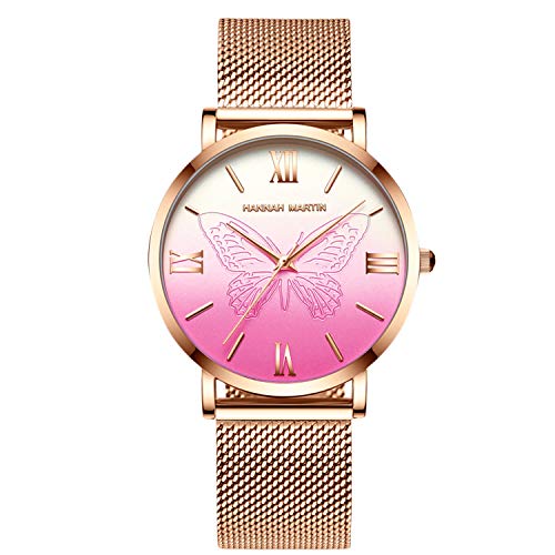 RORIOS Nueva Mujer Relojes de Pulsera Acero Inoxidable Correa de Reloj Mariposa Relojes de Mujer Reloj de Dama